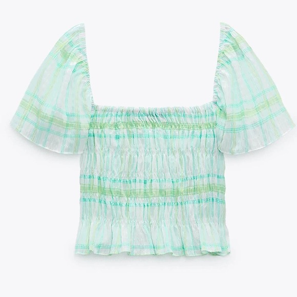 Zara Tops - ZARA PRINTED TOP WITH ELASTIC DETAIL